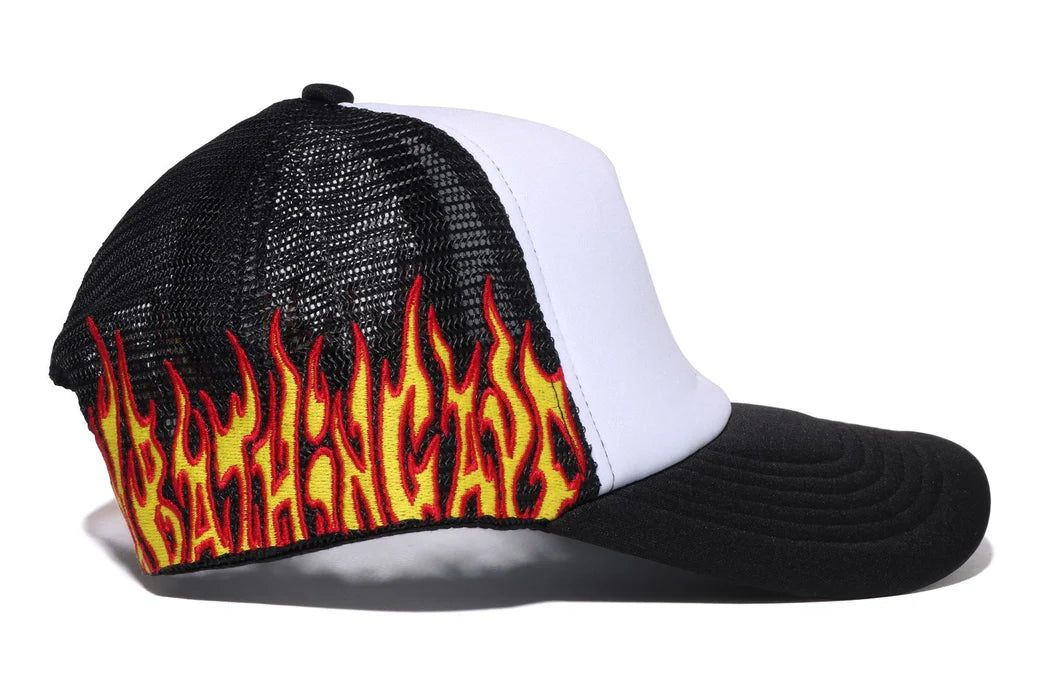 BAPE EMBROIDERY FIRE LOGO TRUCKER CAP 黒 EMBROIDERY FIRE LOGO TRUCKER CAP – Palette Town
