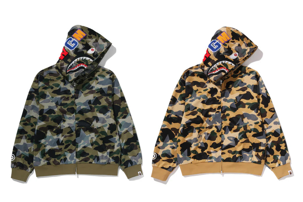 STA OVER PRINT 1ST CAMO MESH SHARK CROPPED FIT FULL ZIP HOODIE